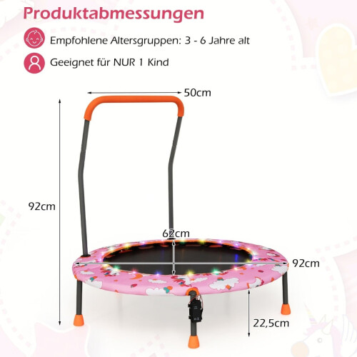 Kids Mini Trampoline with LED Lights, Removable Handle 2