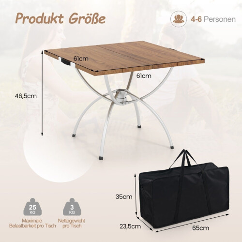 Foldable Camping Table Set, Wood Grain Top, Aluminum Frame 1