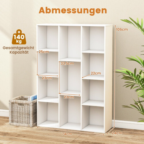 11-Shelf White Bookcase, 74x24x106 cm, Freestanding 2