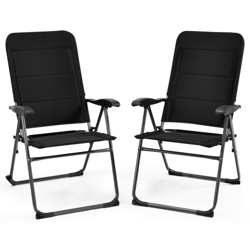 2-Piece Folding Patio Chairs, Adjustable Backrest, Black 1