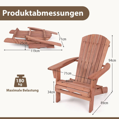 Folding Adirondack Chair, Wood, 180kg Capacity 1