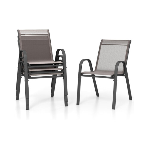 Stackable Outdoor Chairs Set of 4, Textilene & Metal, Gray 1