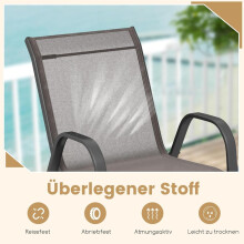 Set de 4 scaune de exterior suprapuse, textilenă și metal, gri