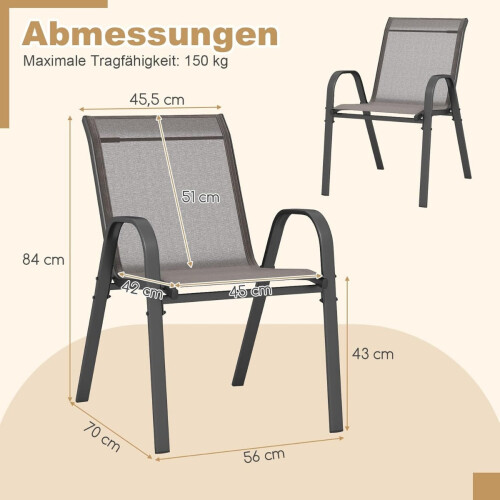 Stackable Outdoor Chairs Set of 4, Textilene & Metal, Gray 2