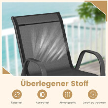 Set de 4 scaune de exterior suprapuse, negru, metal și textilenă