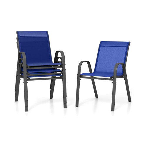 Stackable Outdoor Chairs Set of 4, Blue, Textilene & Metal 1