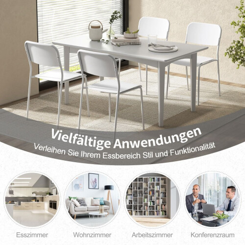 Stackable Dining Chairs Set of 4, White PP & Metal 2