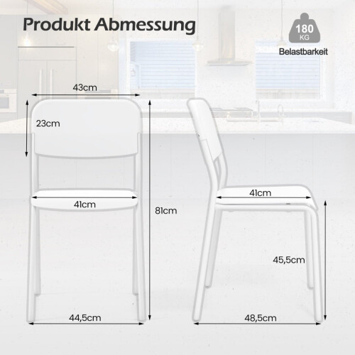 Stackable Dining Chairs Set of 4, White PP & Metal 1