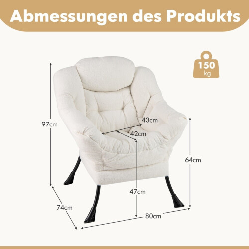 Poltrona reclinabile beige con braccioli, tasca laterale e poggiapiedi 1