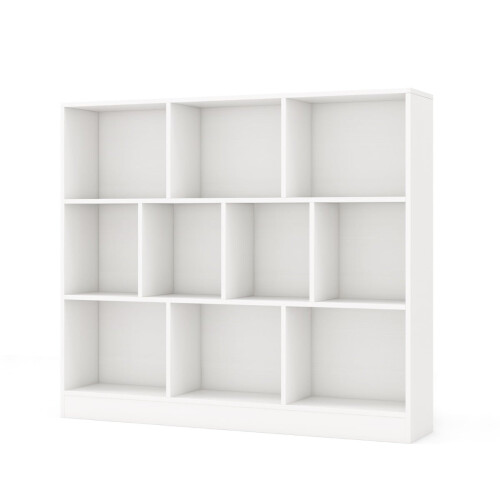 Libreria a 3 ripiani con 10 scomparti, bianca, 120x24x104 cm