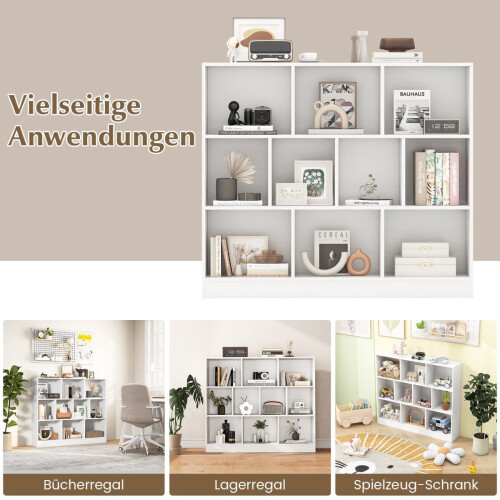 Libreria a 3 ripiani con 10 scomparti, bianca, 120x24x104 cm 2