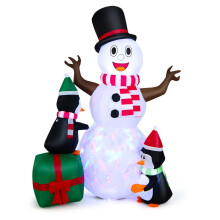 Muñeco de nieve inflable con pingüinos, luces LED, 180 cm