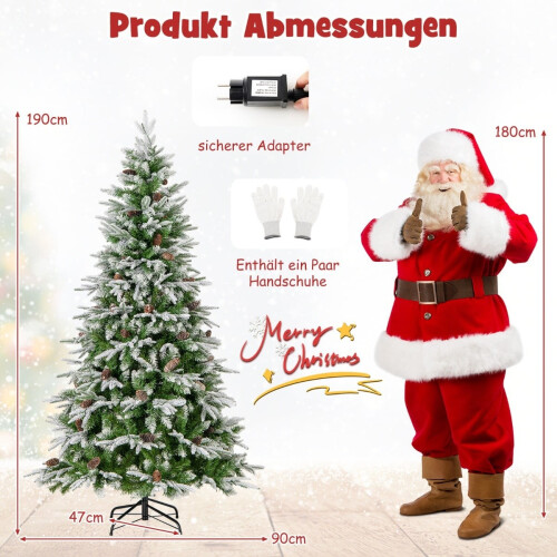 Árbol de Navidad nevado preiluminado de 190 cm con luces LED
