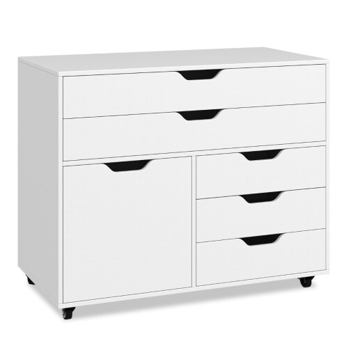 Mobile File Cabinet with 5 Drawers and Cabinet, White 1