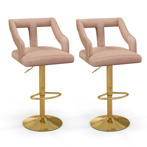 Adjustable Velvet Bar Stools, Pink, Set of 2, 63-85cm 1
