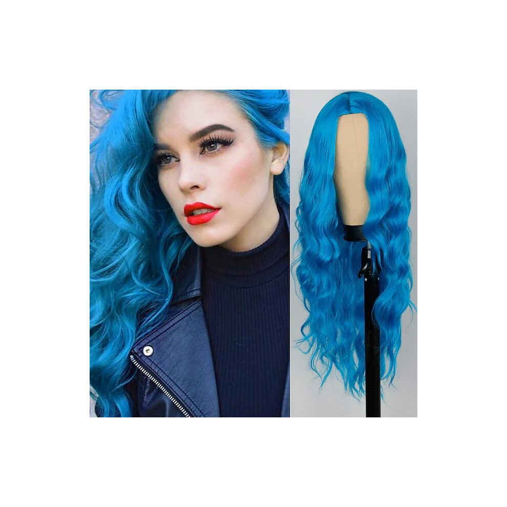 28Inch Dark Blue Hair Replacement Wigs Long Curly Wavy Synthetic Black Wig For Black Women Daily Party Use (Dark Blue)