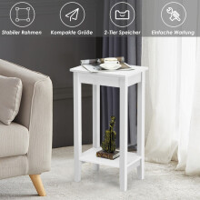 Juego de mesa auxiliar blanca de 2 niveles con patas de madera maciza