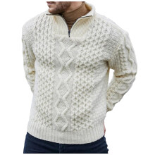 Men's Half Zip Pullover Knitted Jumper With Turtleneck, Winter Long Sleeve StandUp Collar, Lightweight White XXL