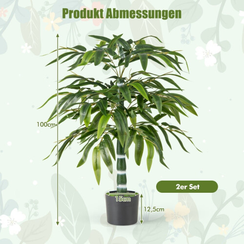 Juego de plantas de bambú artificial, 100 cm, con maceta, paquete de 2 2