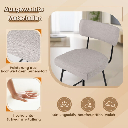 Drehbare Barhocker, 2er-Set, Beige, Leinenbezug