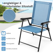 4-teiliges Set klappbarer Terrassenstühle mit Armlehnen, blauer Stoff