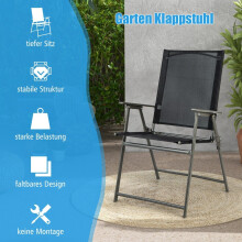 Set klappbarer Gartenstühle, wetterfestes Material, Schwarz