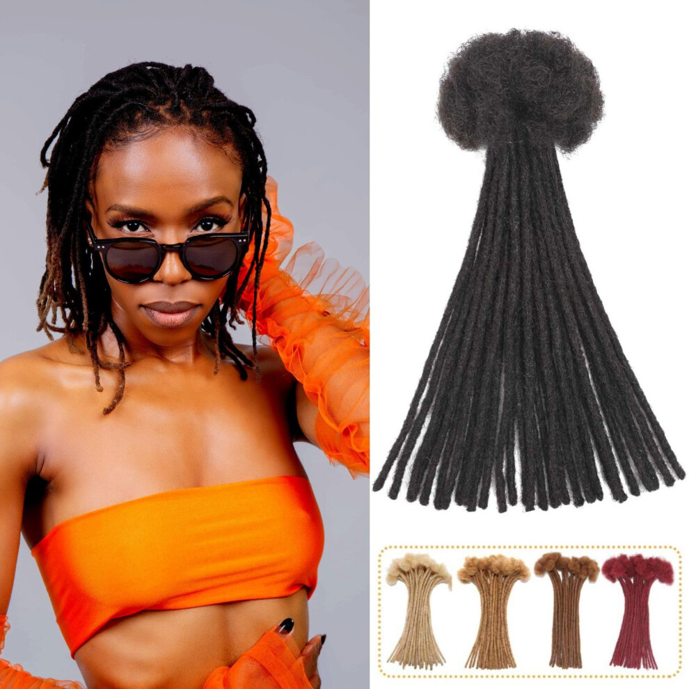 Unisex 8 Inch Human Hair Dreadlock Extensions, 0.6 Cm Handmade Afro Kinky Locs, Dye Bleach Curl Safe