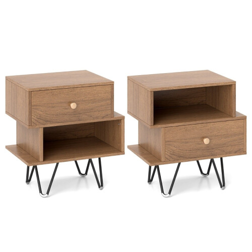 Nachttisch-Set im Mid-Century-Modern-Stil mit Schublade und Ablage