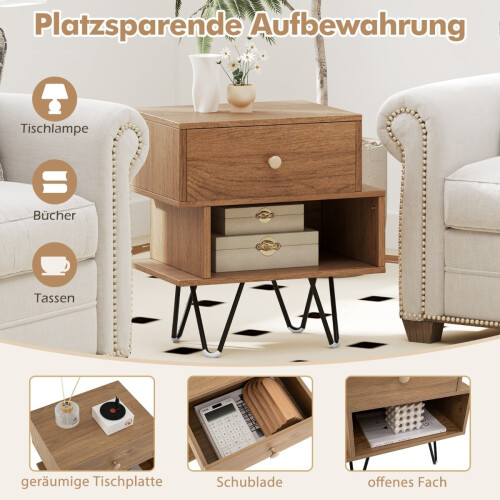 Nachttisch-Set im Mid-Century-Modern-Stil mit Schublade und Ablage 2