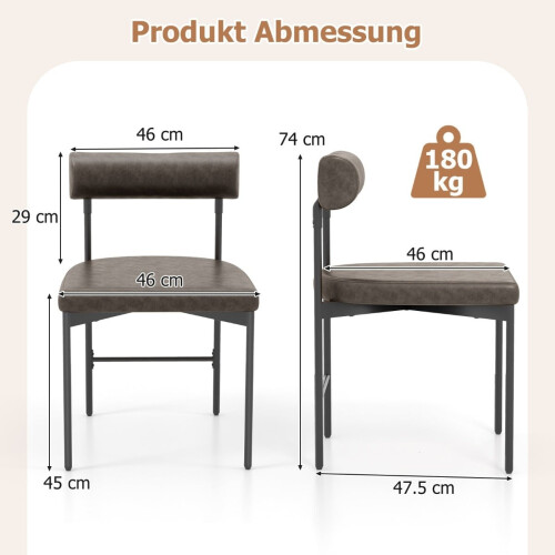 Conjunto de 2 cadeiras de jantar, em couro PVC cinza, com encosto acolchoado. 2