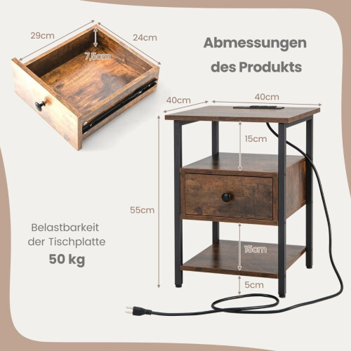 Nachttisch mit Ladestation, Schublade und Ablagen 1