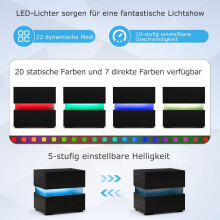 LED-Nachttischset, 2 Schubladen, Schwarz, Fernbedienung