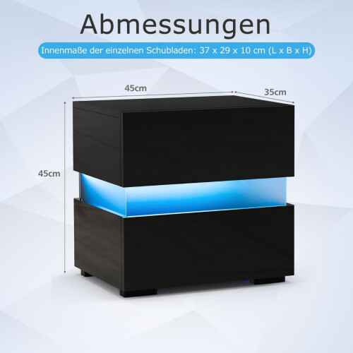LED-Nachttischset, 2 Schubladen, Schwarz, Fernbedienung 2