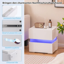LED-Nachttischset mit 2 Schubladen, Weiß, Fernbedienung