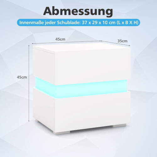 LED-Nachttischset mit 2 Schubladen, Weiß, Fernbedienung 2