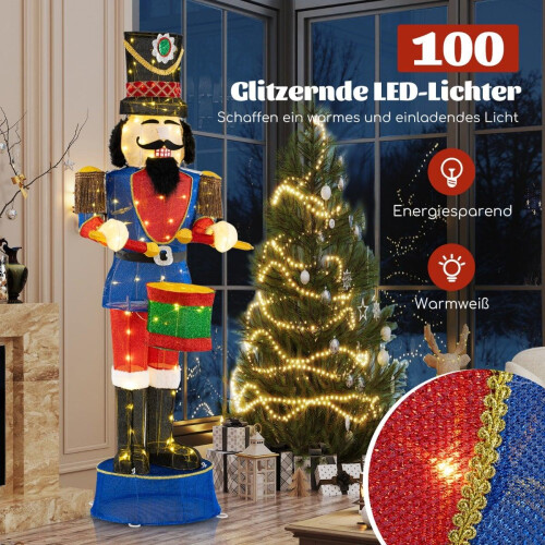 Beleuchteter 185 cm großer Weihnachtsnussknacker mit Trommel