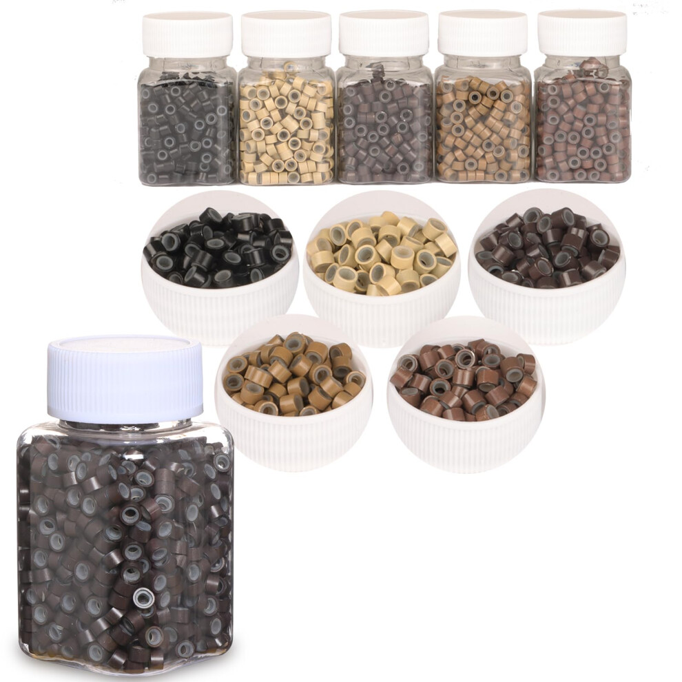 Unisex Brown 2500Pcs 5Mm Silicone Lined Micro Ring Hair Extension Beads Bulk, Multicolor And Dark