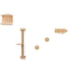 Wandmontiertes Katzenkletterset mit Hängematte und Kratzstämmen
