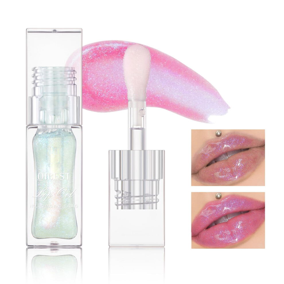 Color Changing Lip Oil with Glitter Glow, Long Lasting Moisturizing NonSticky Shimmer Lip Care