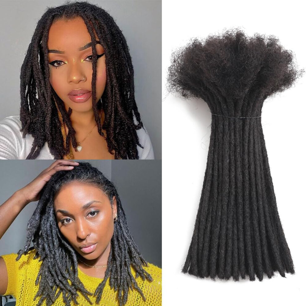 Unisex Black Human Hair Dreadlock Extensions 0.6Cm 10 Inch 60 Strands Natural 1B Handmade Dyeable