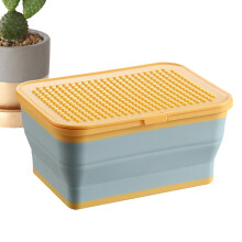 Kids Storage Bin Foldable Large Capacity Toy Organizer Box with Building Surface Lid for Playroom Nursery Blue