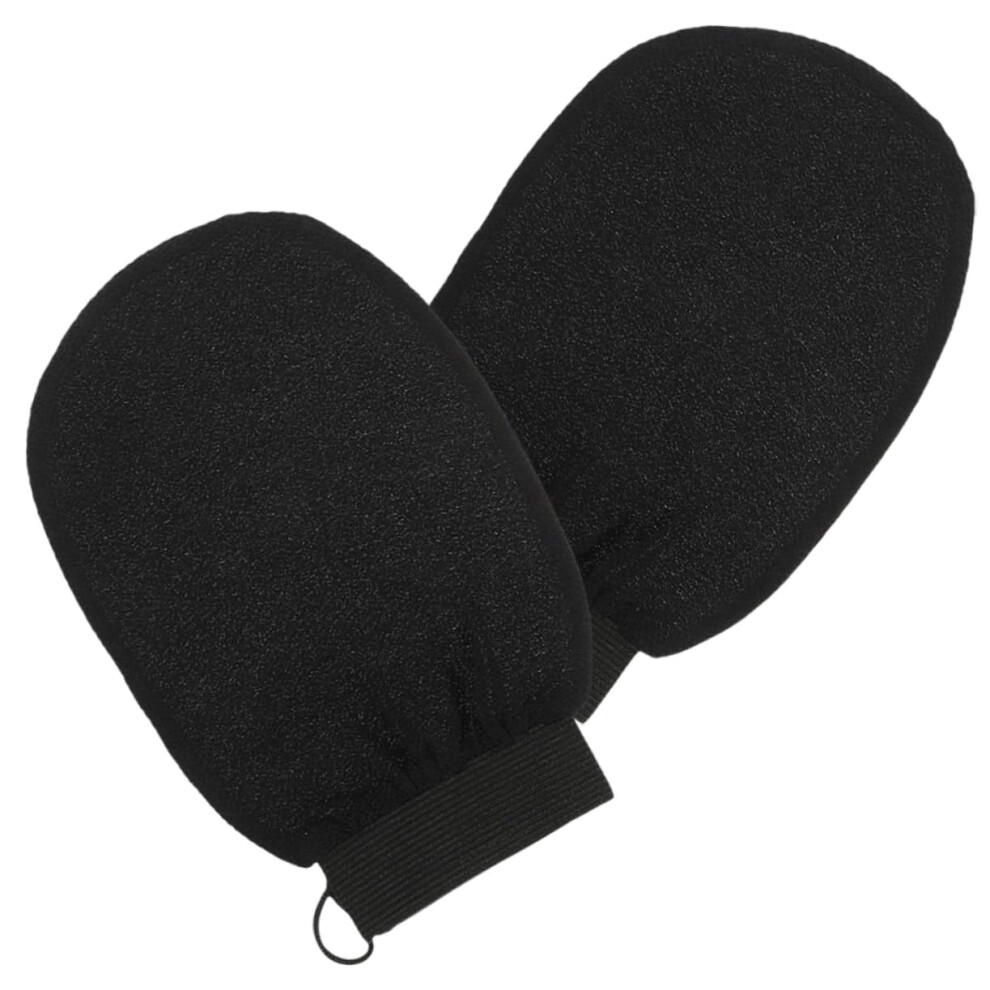 Black Exfoliating Shower Gloves 2 Pack Soft Rayon Body Scrubber Mitts For Gentle Dead Skin Removal
