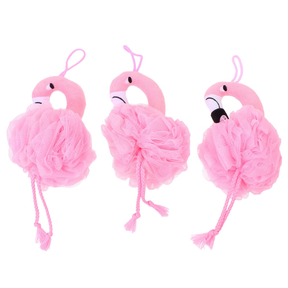 3pcs Flamingo Cartoon Bath Sponge Set for Kids with Rich Foaming and Gentle Exfoliation
