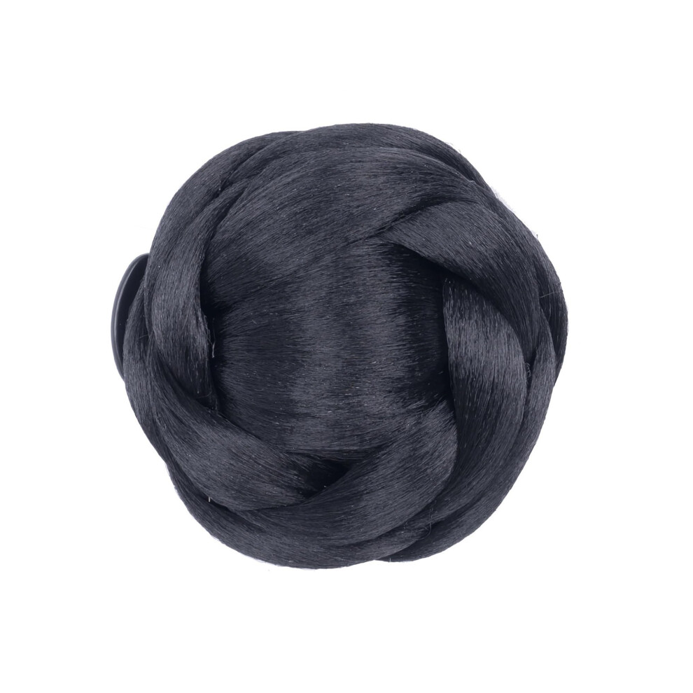 Unisex Black Synthetic Hair Bun Extension With Braided Chignon And Secure Claw Clip For Wedding Party