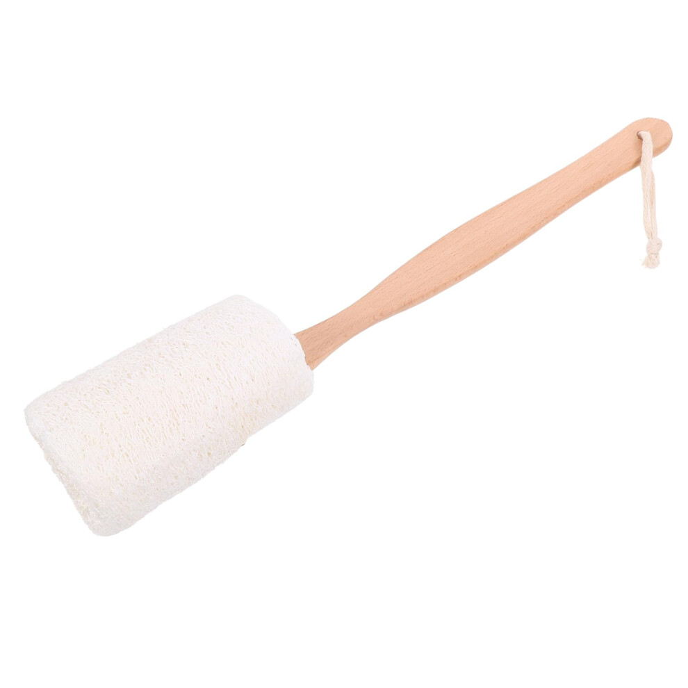 Natural Loofah Back Scrubber with Long Wooden Handle for Deep Exfoliation and Shower Cleaning