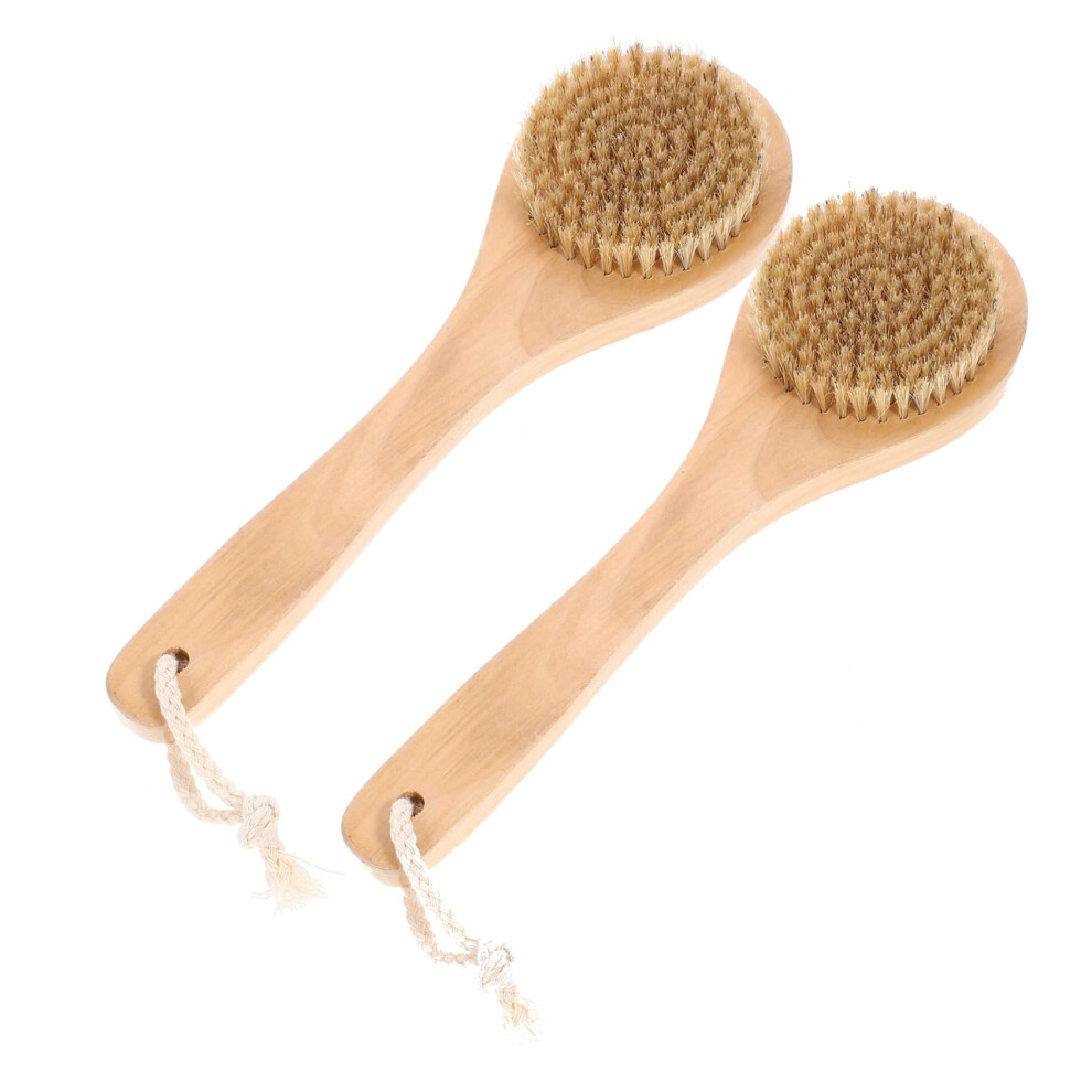 Bath Brush Set with Boar Bristles for Gentle Skin Exfoliation and Shower Cleansing Light Brown