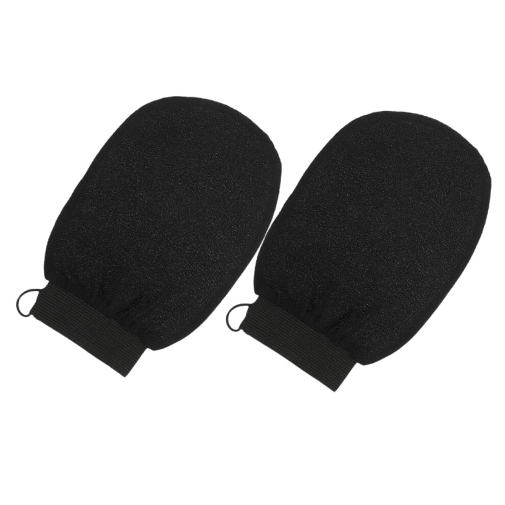 Black Exfoliating Bath Gloves 2Pcs Dualsided Rayon Body Scrubbing Mitts For Gentle Deep Skin Care