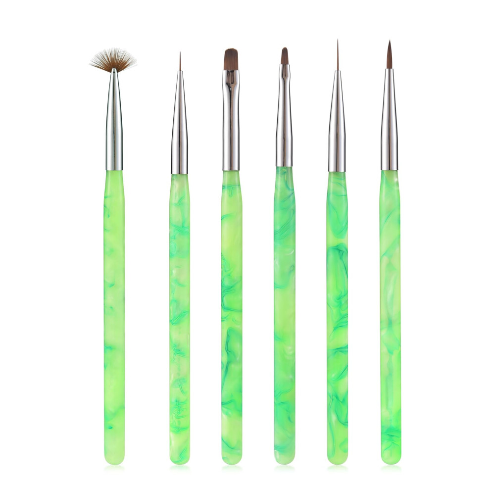 Professional 6 Piece Nail Art Brush Set for Gel Polish and Acrylic Nails with Ergonomic Handles