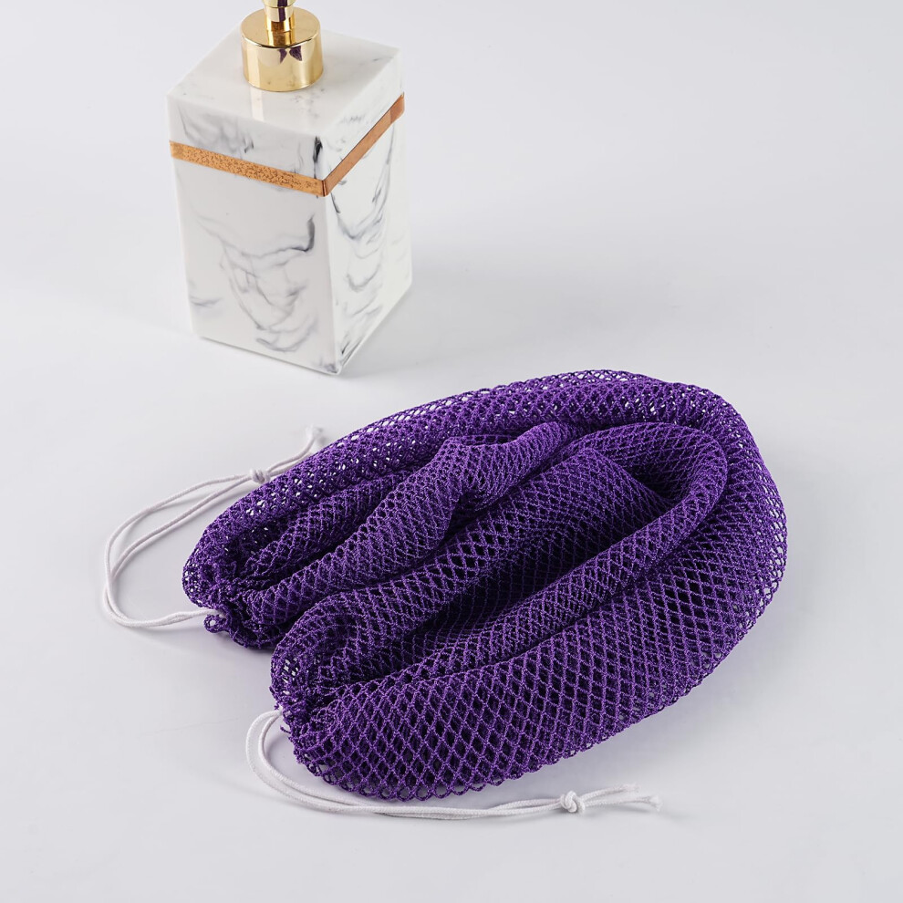 Purple Bath Body Scrubber Elastic Back Loofah Towel For Full Body Reach And Gentle Exfoliation