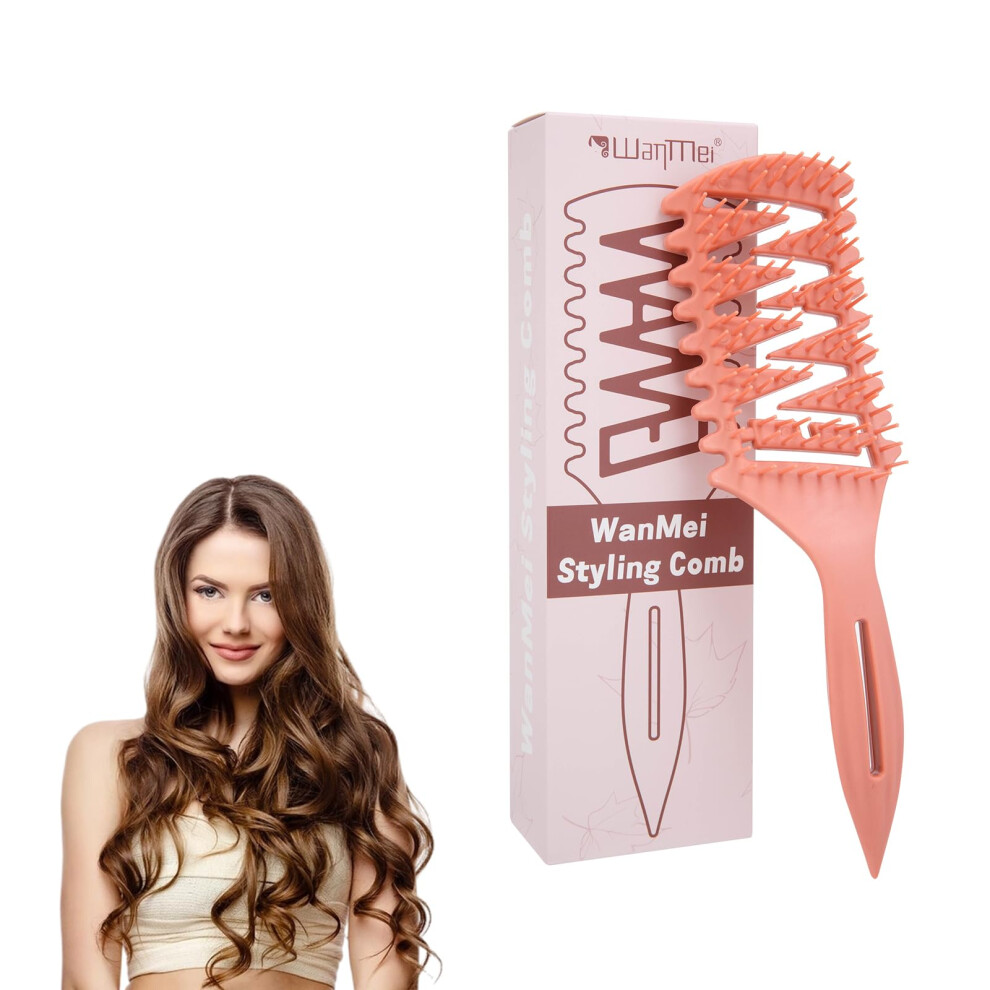 Pink Curly Hair Brush For Women And Men With Curl Defining Bristles And Gentle Tangle Removal Â